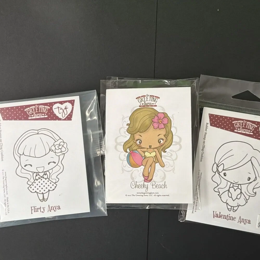 Stamp Lot The Greeting Farm Red rubber flirty valentine Anya and cheeky beach